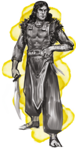 Dazaim Crescentblade is a bandit of the Sable Rider Tribe in Prax and a follower of Argrath White Bull