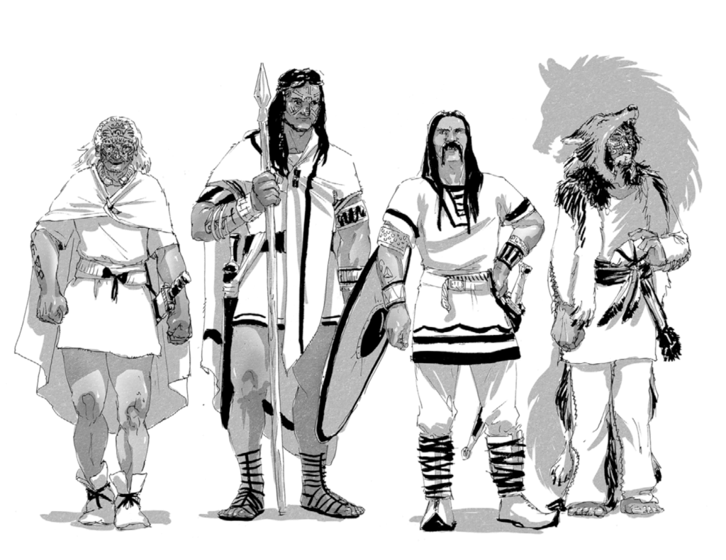 The Telmori. From left to right; Kostajor Wolf-champion, Black-Paw Helkos, Goram White-Fang, Jogar Sog
