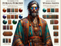 Forang Forosh, a 28-year-old male, in his distinctive attire inspired by the Empire of the Wyrms Friends. He wears octagonal crystal glasses.