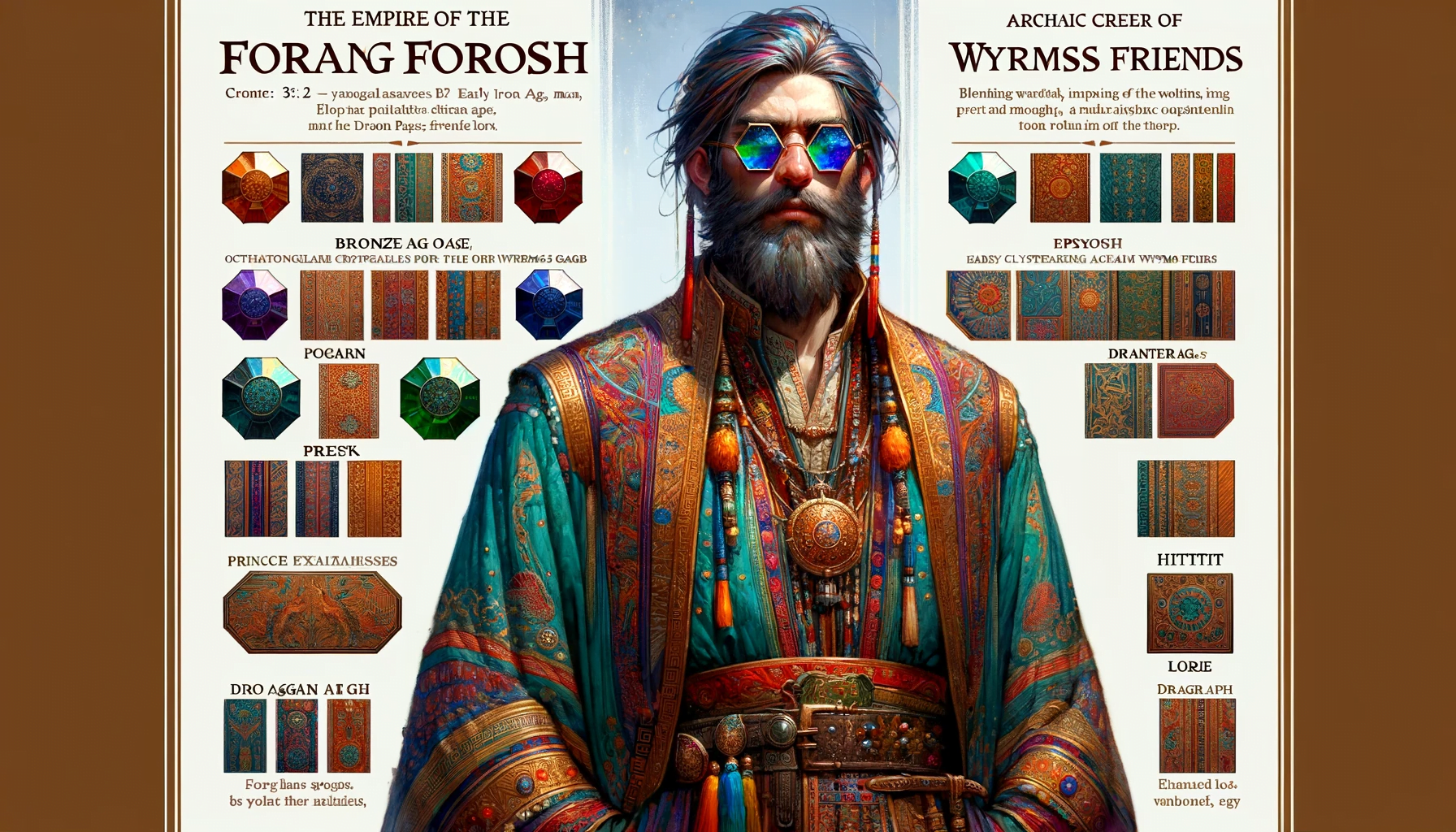 Forang Forosh, a 28-year-old male, in his distinctive attire inspired by the Empire of the Wyrms Friends. He wears octagonal crystal glasses. Forang Forosh, a 28-year-old male, in his distinctive attire inspired by the Empire of the Wyrms Friends. He wears octagonal crystal glasses.