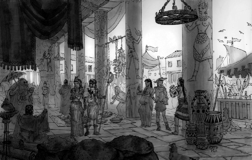 The Harbor Market of Nochet is the greatest maritime commercial center in Glorantha